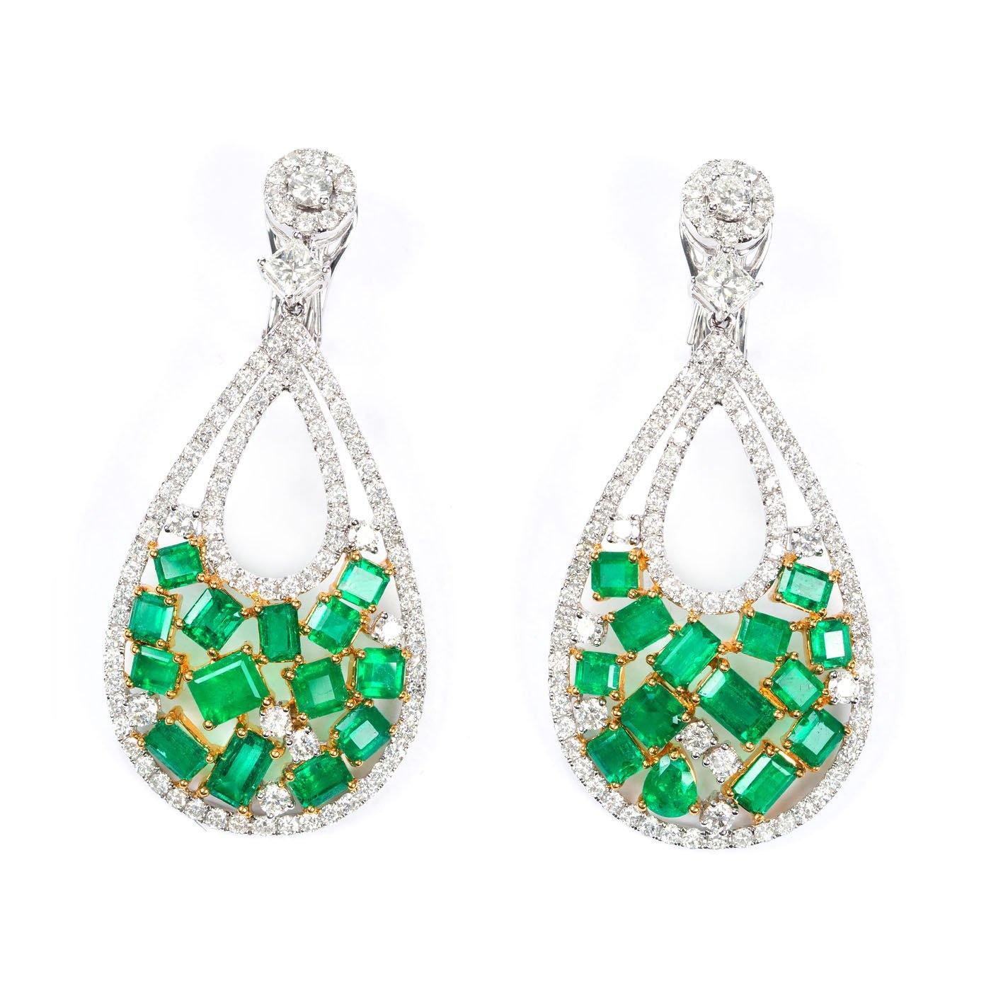 Colombian Emerald Jewelry, Dangling Emerald Earrings, 18k White Gold