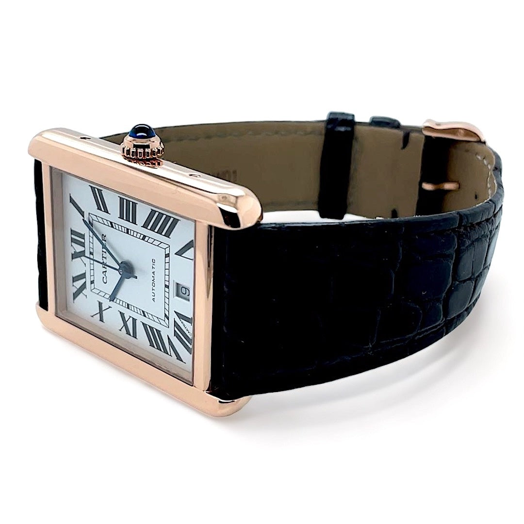 CRW5200026 - Tank Solo watch - Extra-large model, automatic movement, rose  gold, steel, leather - Cartier