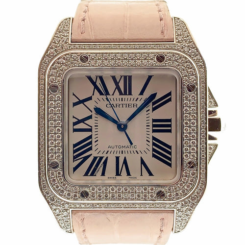 Cartier Santos 100 XL 18K White Gold & Diamonds Ref. WM501751 - Twain Time, Inc.