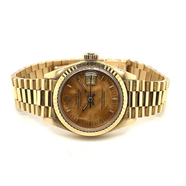 Rolex Datejust 18K Yellow Gold Jubilee Bracelet Rare Wood Dial Ref. 79178 - Twain Time, Inc.