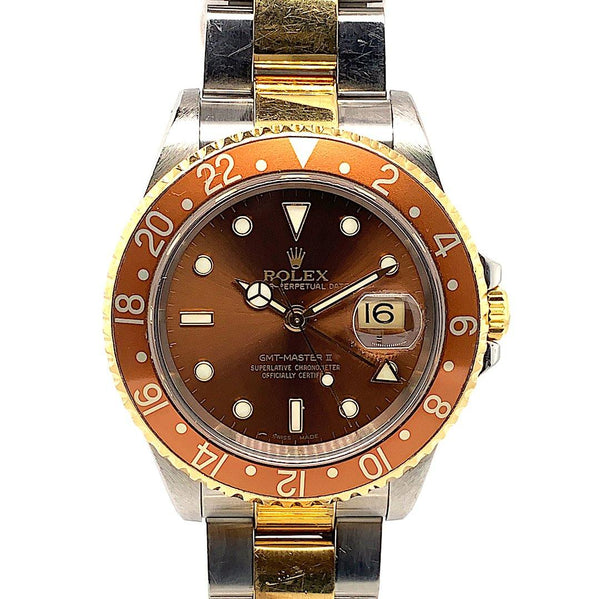 Rolex GMT-MASTER II Two Tone Root Beer Dial Oyster Bracelet Ref. 16713 - Twain Time, Inc.