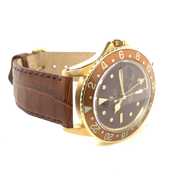Rolex Root Beer GMT-Master 18K Yellow Gold Nipple Dial Ref. 1675 - Twain Time, Inc.