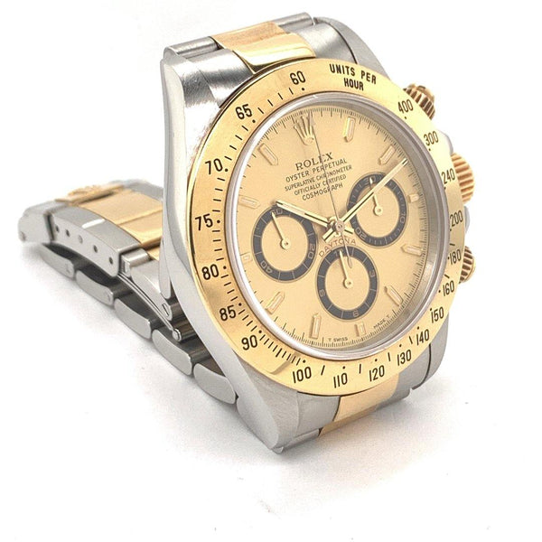 Rolex Oyster Perpetual Cosmograph Daytona Two Tone Zenith Movement Champagne Dial "New Old Stock" Ref. 16523 - Twain Time, Inc.