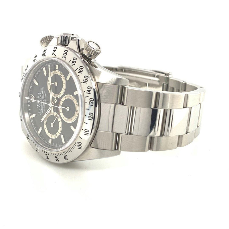 Rolex Oyster Perpetual Cosmograph Daytona Stainless Steel Zenith Movement Black Dial New Old Stock Full Set Ref. 16520 - Twain Time, Inc.