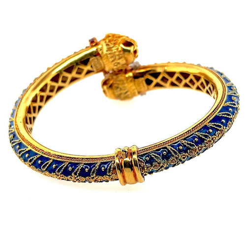 Ilias Lalaounis Lions' Heads Gem-Set Bangle Bracelet 18K Gold & Enamel - Twain Time, Inc.