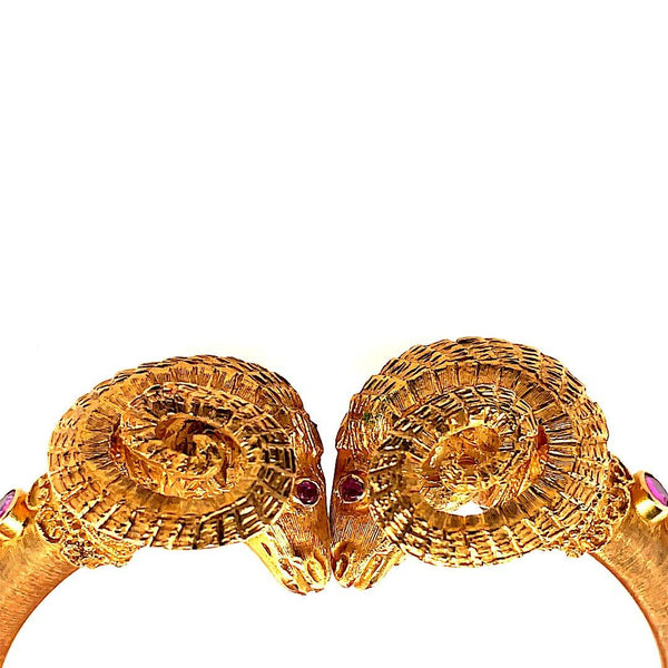 Ilias Lalaounis Double Rams Head Gem-Set Bangle Bracelet 18K Yellow Gold - Twain Time, Inc.