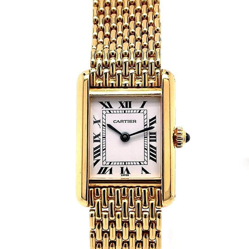 Cartier Tank Louis Cartier 18K Yellow Gold Grain De Riz Mesh Bracelet Watch - Twain Time, Inc.