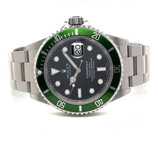 Rolex Submariner Kermit Green Bezel Flat 4 Steel Mens Watch