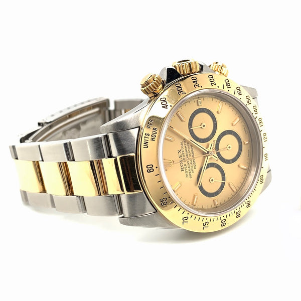 Rolex Oyster Perpetual Cosmograph Daytona Zenith Movement Champagne Dial 18K Yellow Gold & Stainless Steel Ref. 16523 - Twain Time, Inc.