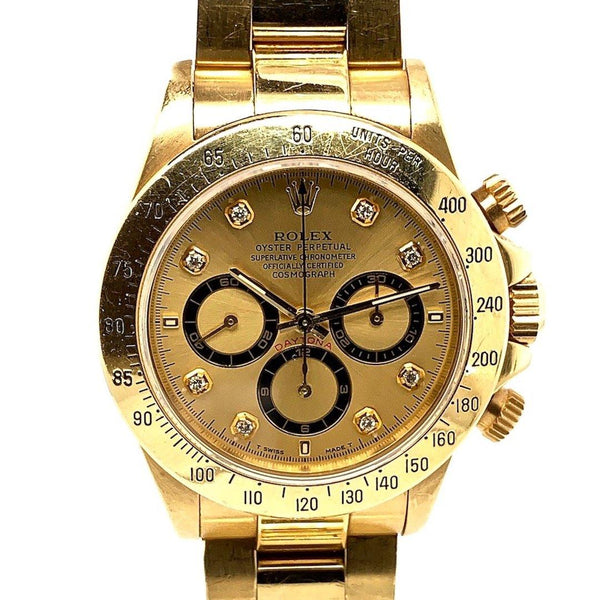 Rolex Oyster Perpetual Cosmograph Daytona "Zenith El Primero" Champagne Dial With Diamond Markers 18K Yellow Gold Ref. 16528 - Twain Time, Inc.