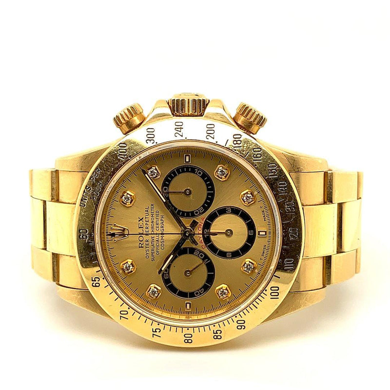 Rolex Oyster Perpetual Cosmograph Daytona "Zenith El Primero" Champagne Dial With Diamond Markers 18K Yellow Gold Ref. 16528 - Twain Time, Inc.