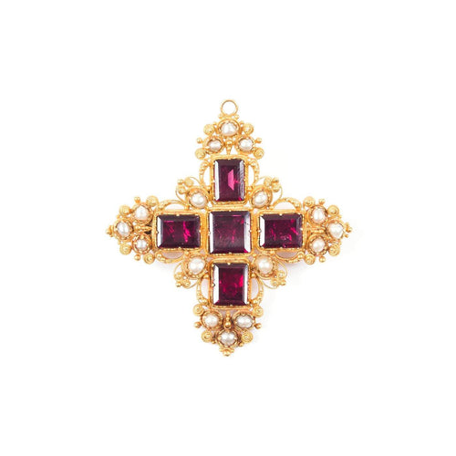 Antique Necklace 15K Yellow Gold and Garnet-Set Cannetille Late 1830s - Twain Time, Inc.