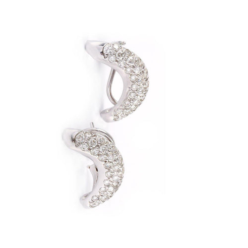 Stud Earrings Crescent Moon-Shapped 18K White Gold Pavé Diamond-Set - Twain Time, Inc.