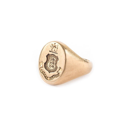 Tiffany 14K Yellow Gold Signet Ring with Crest Intaglio - Twain Time, Inc.