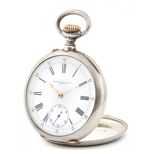 Patek Philippe Openface Pocket Watch Chronometro Gondolo Silver & 18K Rose Gold - Twain Time, Inc.